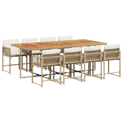 9 Piece Garden Dining Set with Cushions Beige Poly Rattan