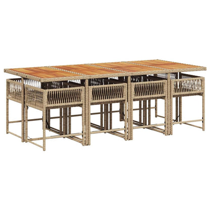 9 Piece Garden Dining Set with Cushions Beige Poly Rattan