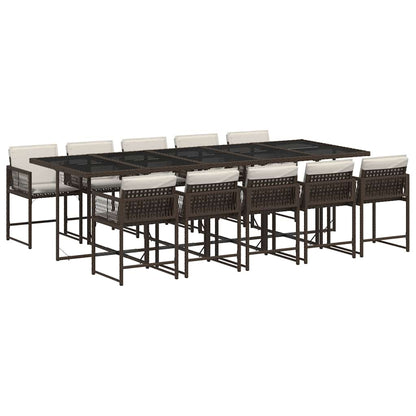 11 Piece Garden Dining Set with Cushions Brown Poly Rattan