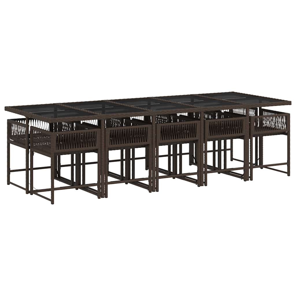 11 Piece Garden Dining Set with Cushions Brown Poly Rattan