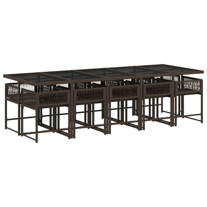 11 Piece Garden Dining Set with Cushions Brown Poly Rattan