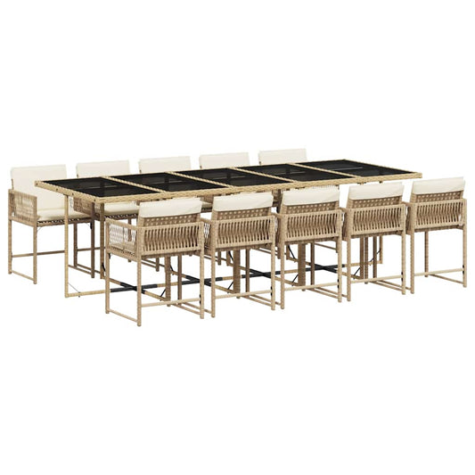 11 Piece Garden Dining Set with Cushions Beige Poly Rattan