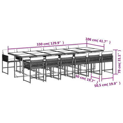 11 Piece Garden Dining Set with Cushions Light Grey Poly Rattan