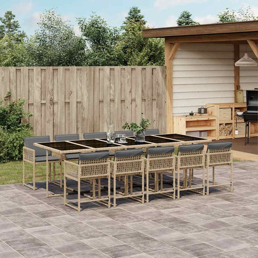 Garden Dining Set | Mix beige | PE rattan | 10-seater | Foldable