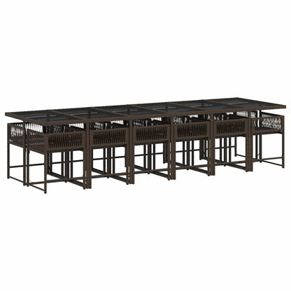 13 Piece Garden Dining Set with Cushions Brown Poly Rattan