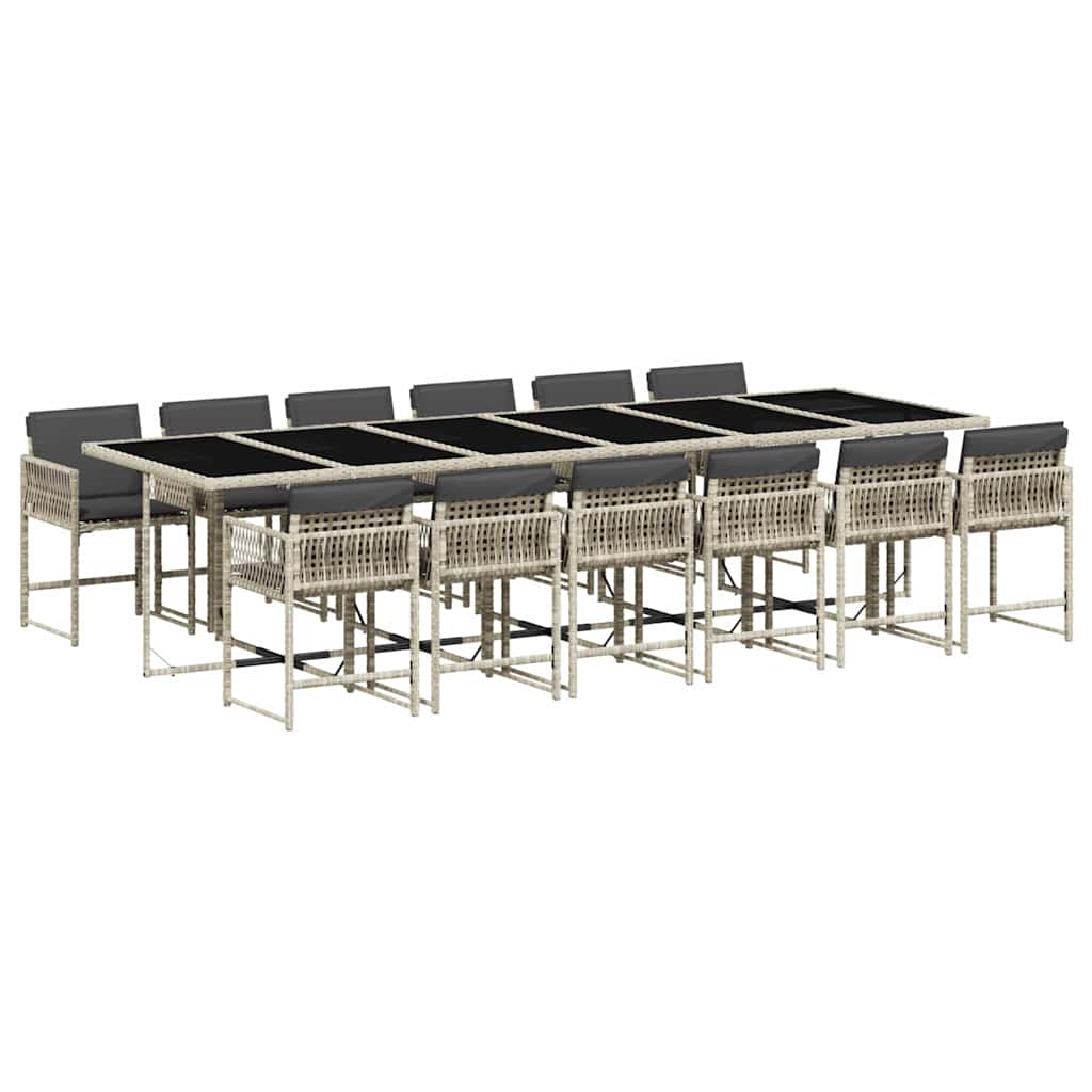 13 Piece Garden Dining Set with Cushions Light Grey Poly Rattan