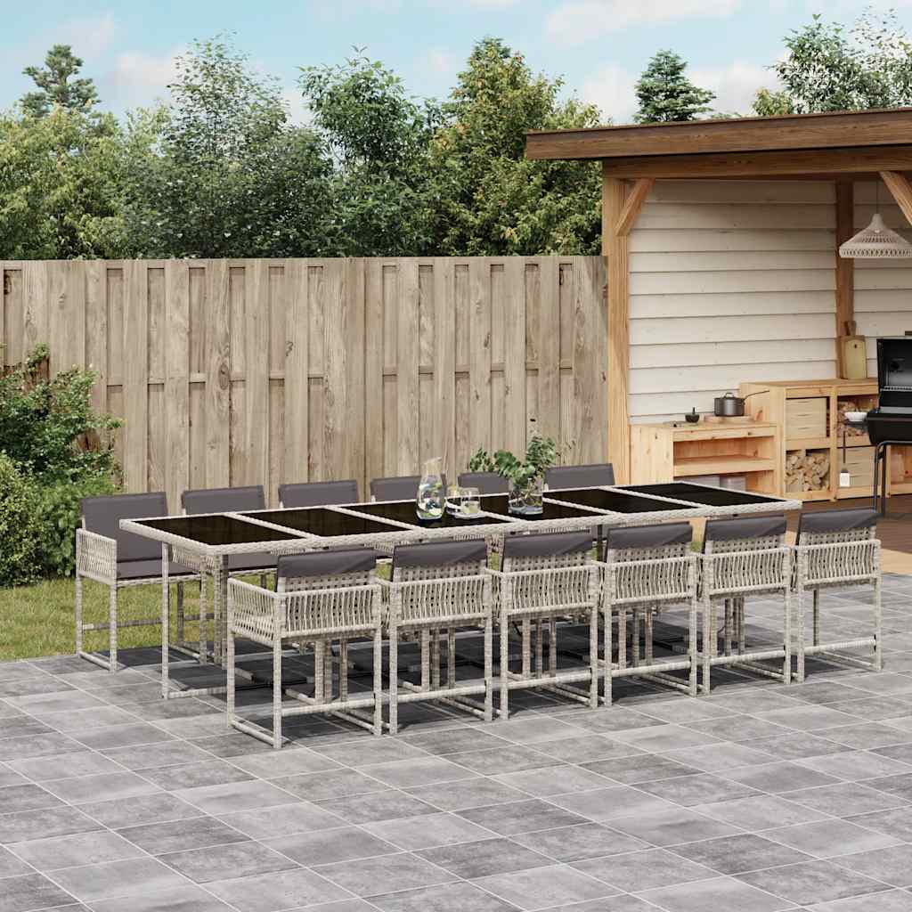 13 Piece Garden Dining Set with Cushions Light Grey Poly Rattan