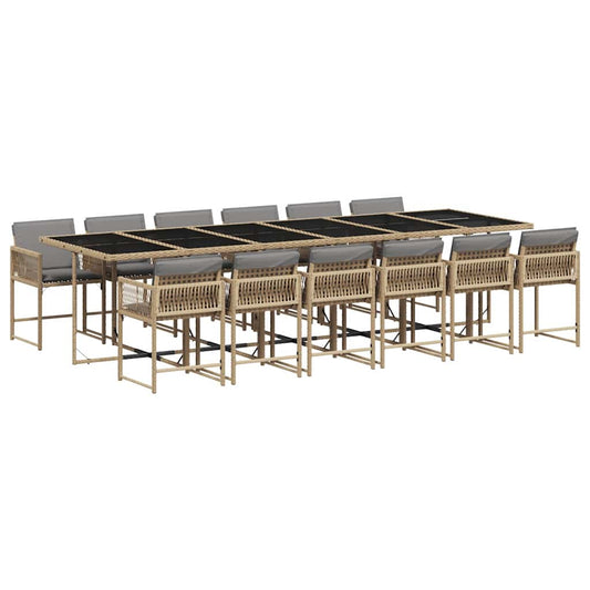13 Piece Garden Dining Set with Cushions Mix Beige Poly Rattan