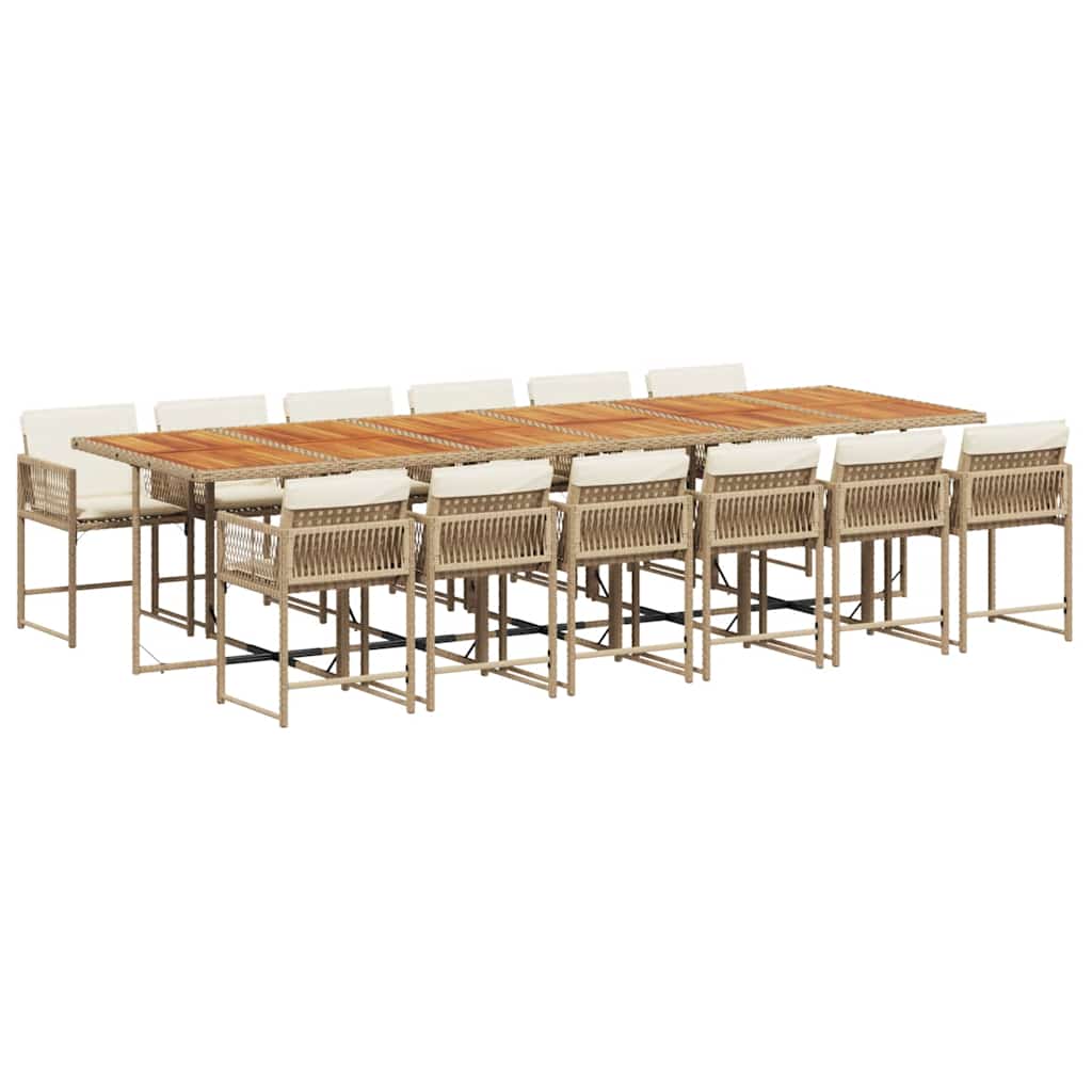 13 Piece Garden Dining Set with Cushions Beige Poly Rattan