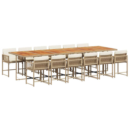 13 Piece Garden Dining Set with Cushions Beige Poly Rattan