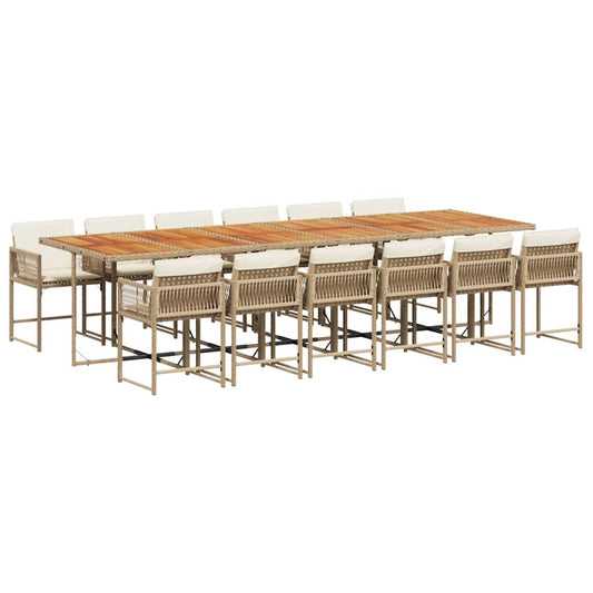 13 Piece Garden Dining Set with Cushions Beige Poly Rattan