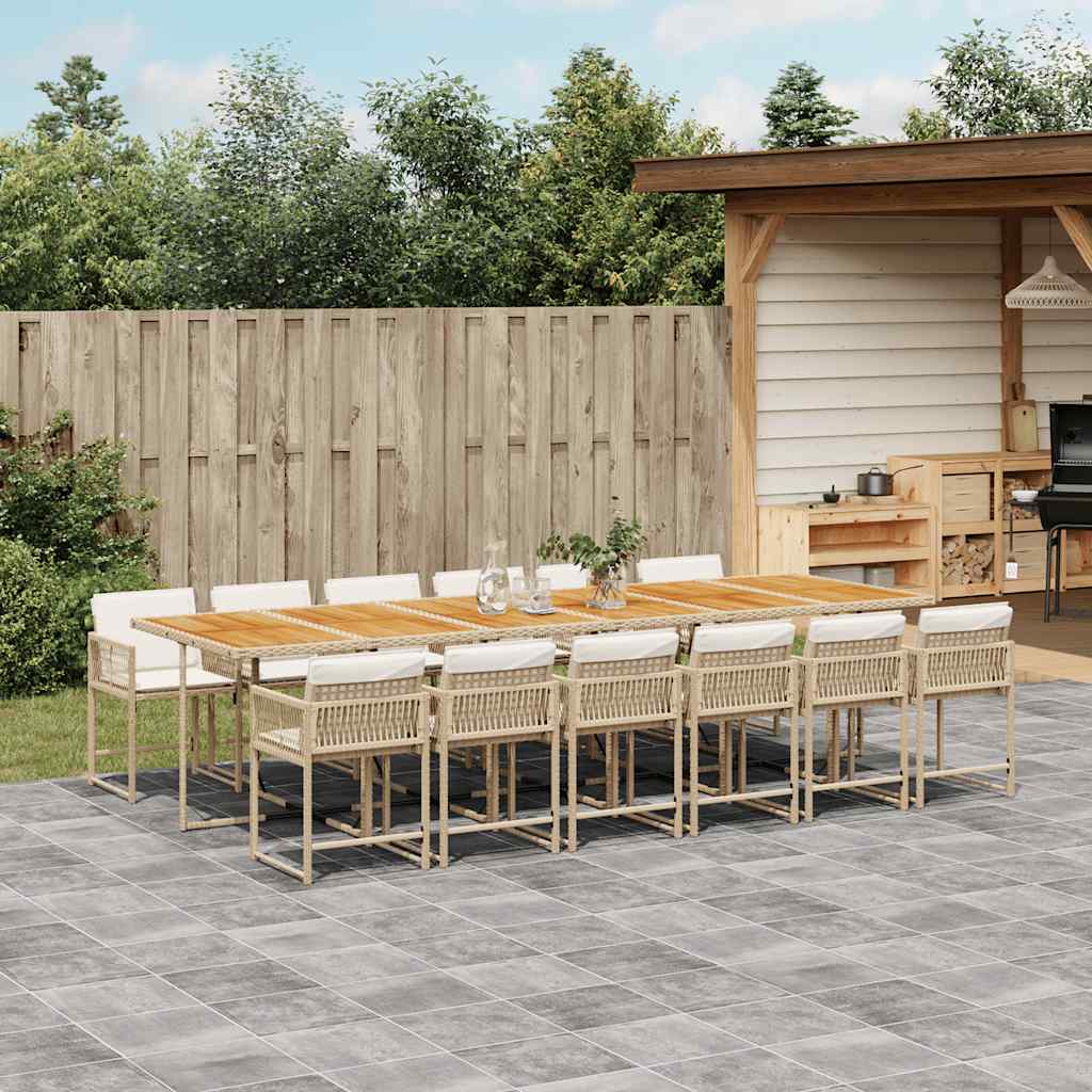13 Piece Garden Dining Set with Cushions Beige Poly Rattan