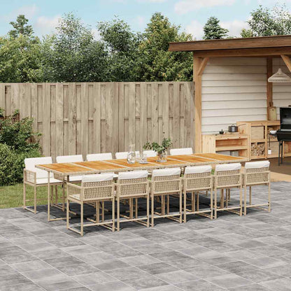13 Piece Garden Dining Set with Cushions Beige Poly Rattan