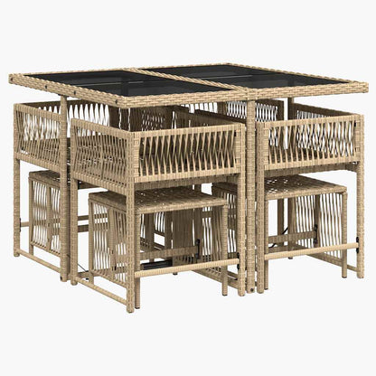 9 Piece Garden Dining Set with Cushions Beige Poly Rattan