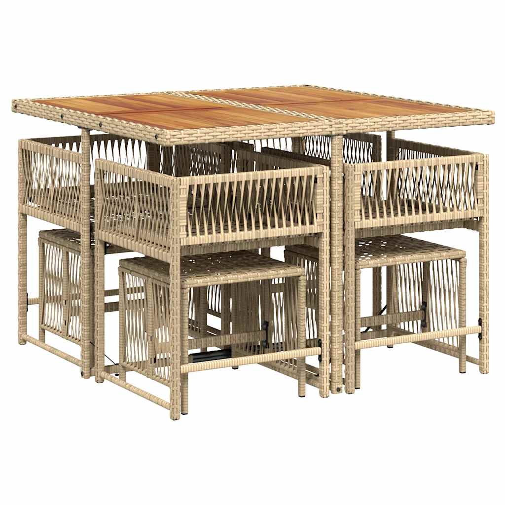 9 Piece Garden Dining Set with Cushions Beige Poly Rattan
