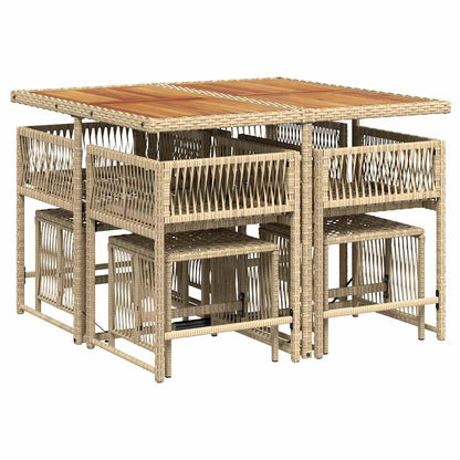 9 Piece Garden Dining Set with Cushions Beige Poly Rattan