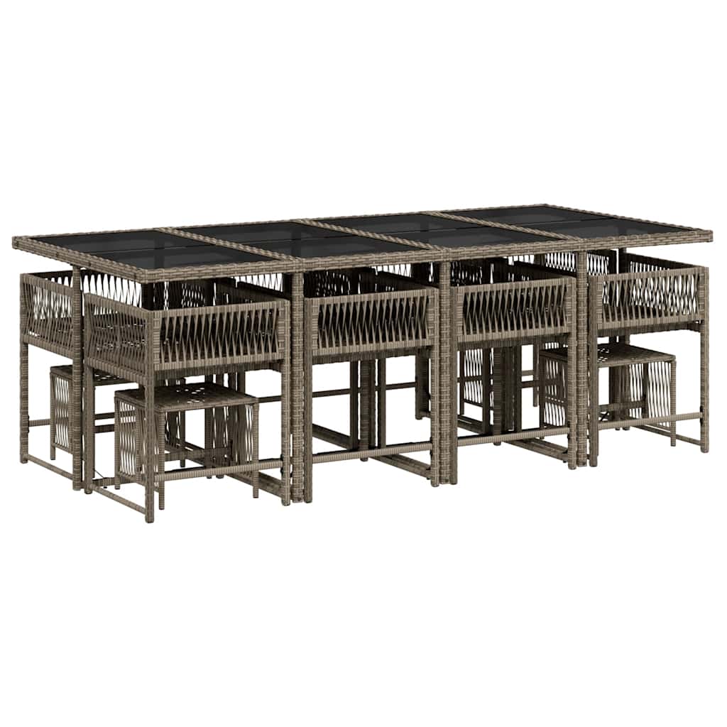 13 Piece Garden Dining Set with Cushions Grey Poly Rattan