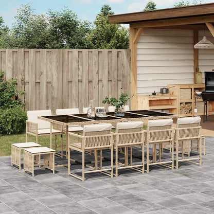 13 Piece Garden Dining Set with Cushions Beige Poly Rattan