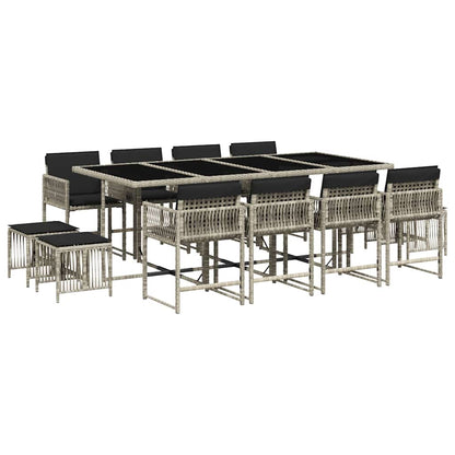 13 Piece Garden Dining Set with Cushions Light Grey Poly Rattan