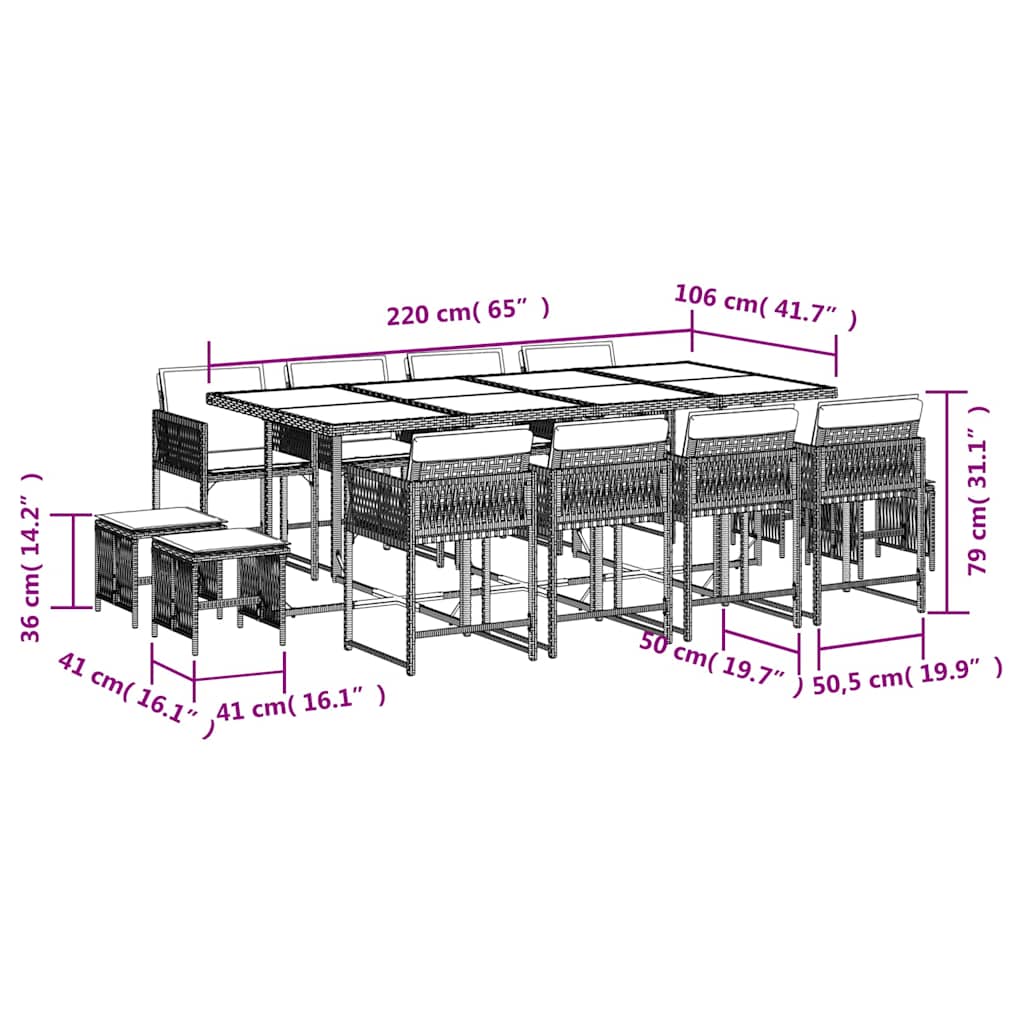 13 Piece Garden Dining Set with Cushions Light Grey Poly Rattan