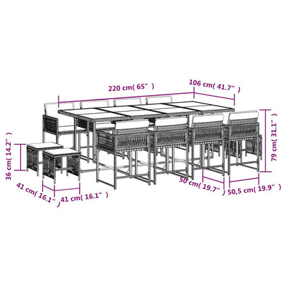 13 Piece Garden Dining Set with Cushions Light Grey Poly Rattan