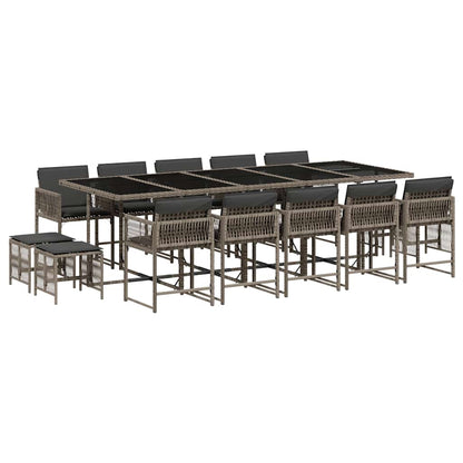 15 Piece Garden Dining Set with Cushions Grey Poly Rattan