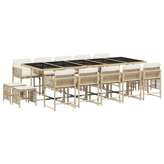 15 Piece Garden Dining Set with Cushions Beige Poly Rattan