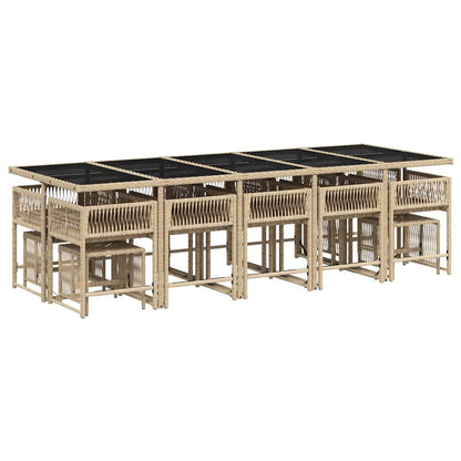 15 Piece Garden Dining Set with Cushions Beige Poly Rattan