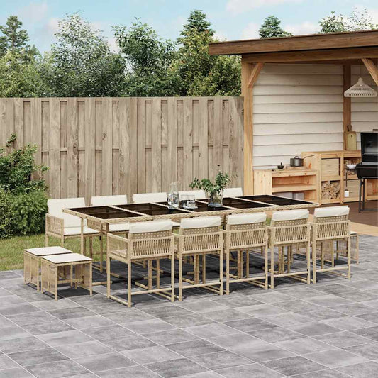 15 Piece Garden Dining Set with Cushions Beige Poly Rattan