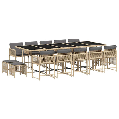 15 Piece Garden Dining Set with Cushions Mix Beige Poly Rattan