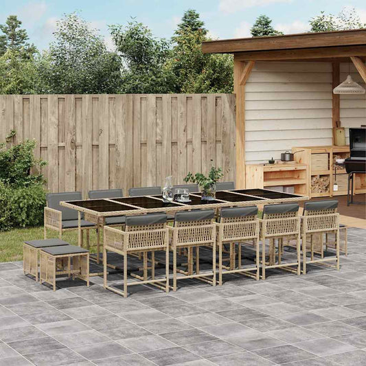 15 Piece Garden Dining Set with Cushions Mix Beige Poly Rattan