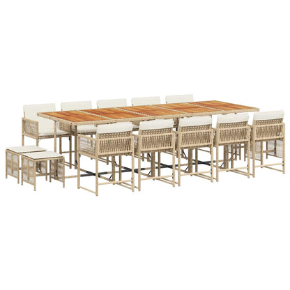 15 Piece Garden Dining Set with Cushions Beige Poly Rattan