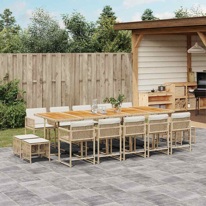 15 Piece Garden Dining Set with Cushions Beige Poly Rattan