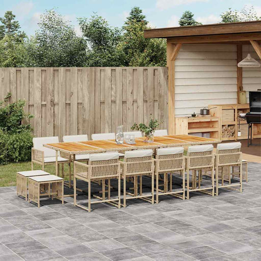 15 Piece Garden Dining Set with Cushions Beige Poly Rattan