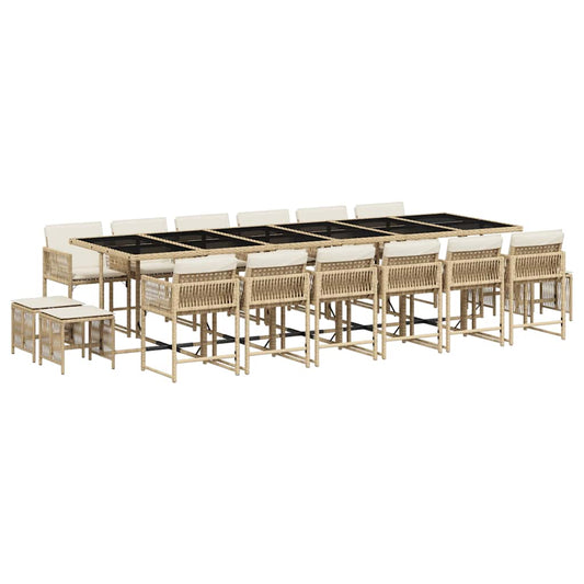 17 Piece Garden Dining Set with Cushions Beige Poly Rattan
