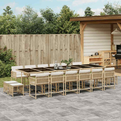 17 Piece Garden Dining Set with Cushions Beige Poly Rattan
