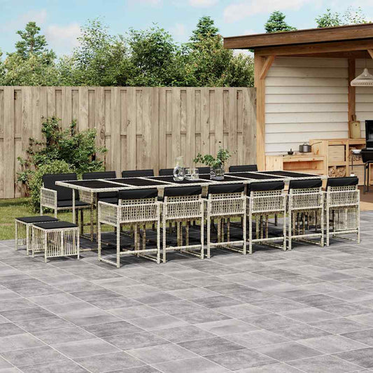 17 Piece Garden Dining Set with Cushions Light Grey Poly Rattan