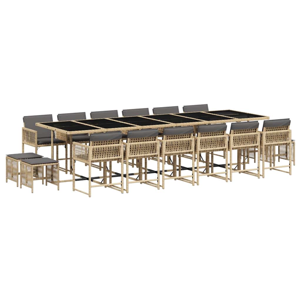 17 Piece Garden Dining Set with Cushions Mix Beige Poly Rattan