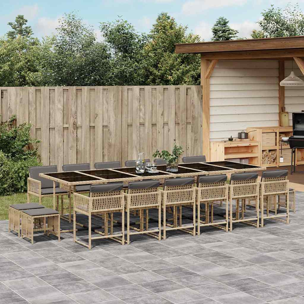 17 Piece Garden Dining Set with Cushions Mix Beige Poly Rattan