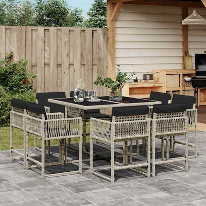 9 Piece Garden Dining Set with Cushions Light Grey Poly Rattan