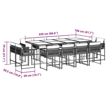 13 Piece Garden Dining Set with Cushions Brown Poly Rattan