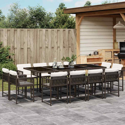 13 Piece Garden Dining Set with Cushions Brown Poly Rattan