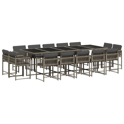 15 Piece Garden Dining Set with Cushions Grey Poly Rattan