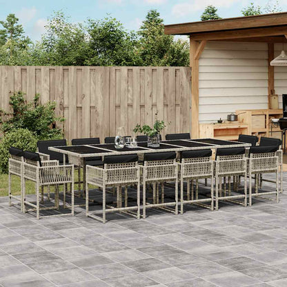 15 Piece Garden Dining Set with Cushions Light Grey Poly Rattan