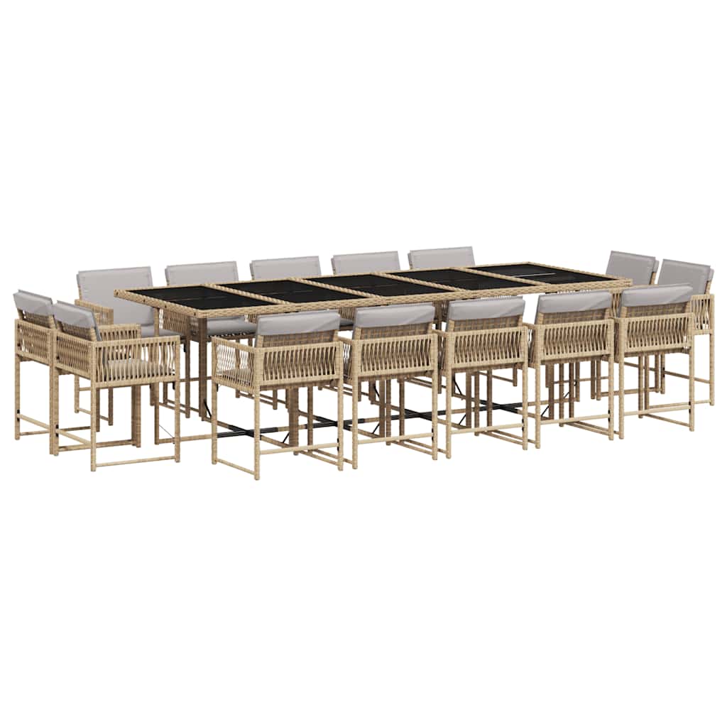 15 Piece Garden Dining Set with Cushions Mix Beige Poly Rattan