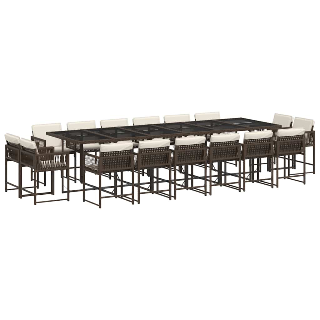 17 Piece Garden Dining Set with Cushions Brown Poly Rattan