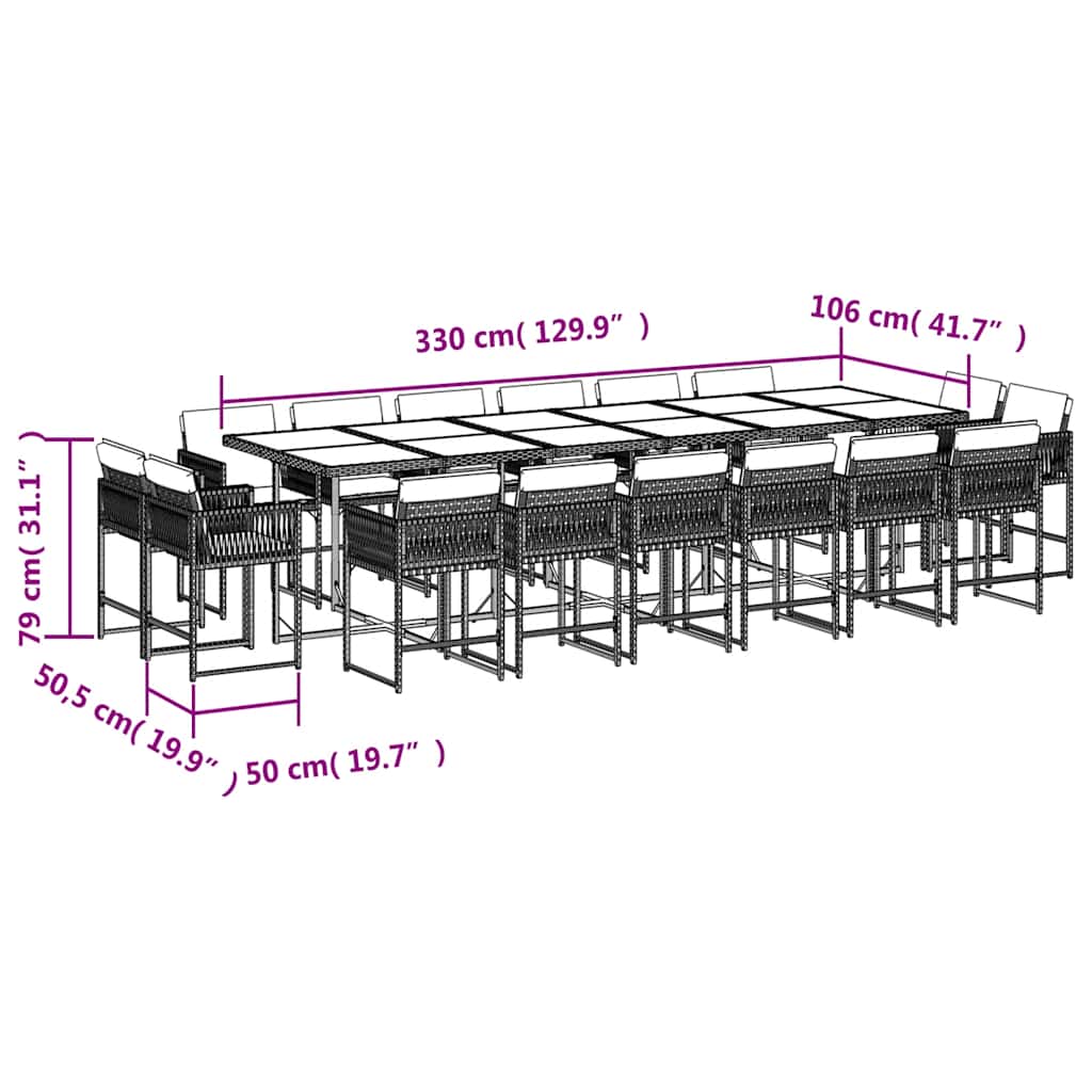 17 Piece Garden Dining Set with Cushions Brown Poly Rattan