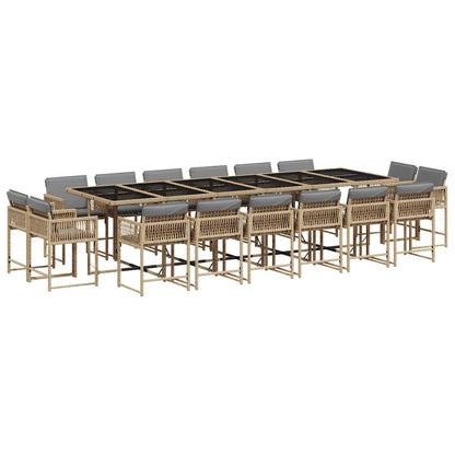 17 Piece Garden Dining Set with Cushions Mix Beige Poly Rattan