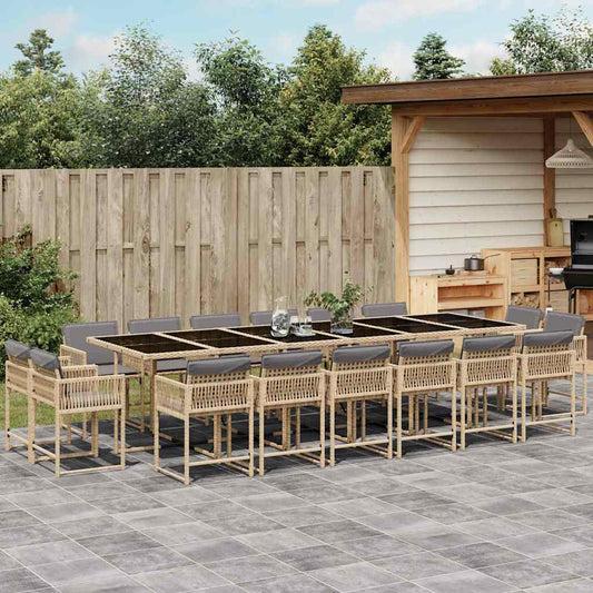 17 Piece Garden Dining Set with Cushions Mix Beige Poly Rattan