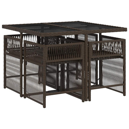 5 Piece Garden Dining Set with Cushions Brown Poly Rattan